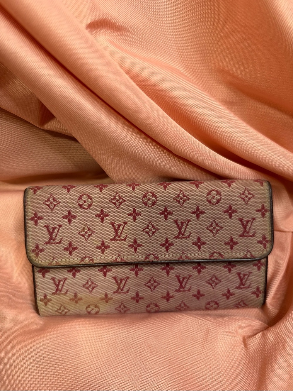Louis Vuitton Monogram Mini Lin Sarah Burgundy Long Wallet + LegitApp COA